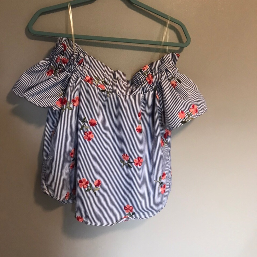 Striped and Floral Off of the Shoulders Top